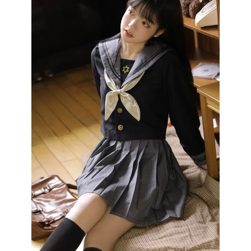 Japanische Schuluniform für Mädchen Sweet Lolita Sailor Koreanische Uniformen Anime Cosplay Langarm 8L9HL3Y6 Hemd Faltenrock