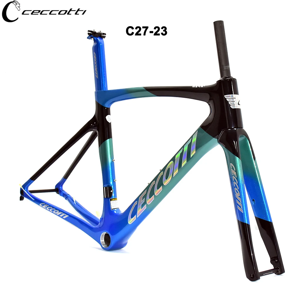 CECCOTTI Disc Brake Road Bike Frame, 700C * 30C Tires Threaded T47 BB Full Hidden Cable, Aero Carbon Frame