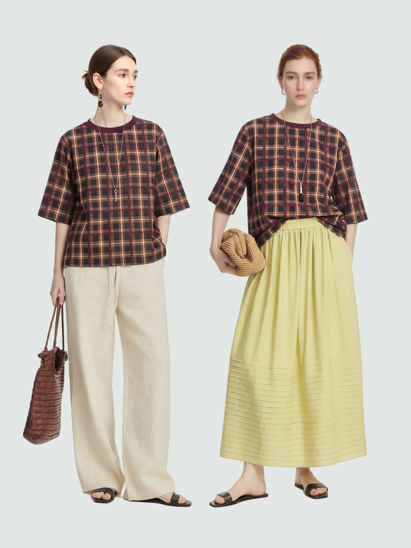 

Винтажная женская рубашка SueM свободного кроя в клетку с круглым вырезом и рукавом три четверти из смесового хлопка, удобная, дышащая, весенняя