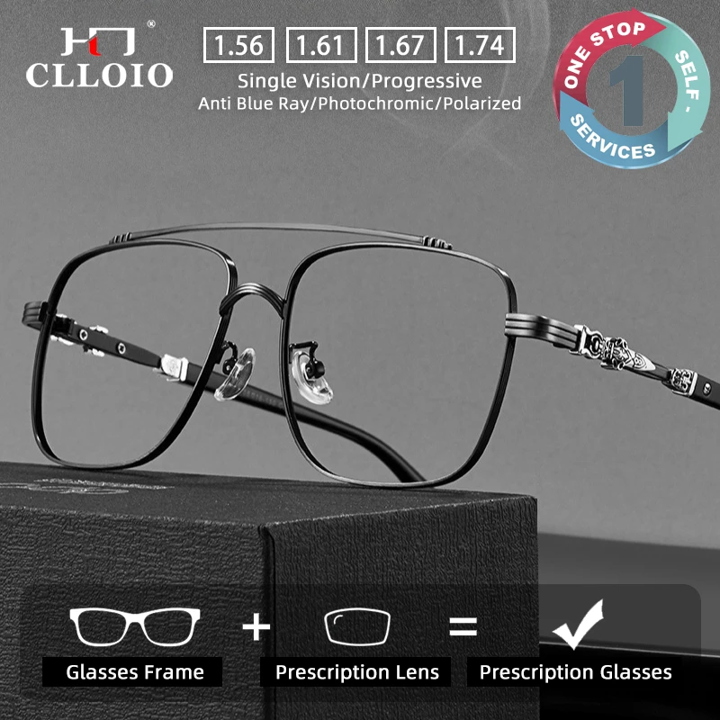 

CLLOIO Currents Durable Prescription Glasses Blue Light Blocking Alloy Square Frame Myopia Glasses Progressive Reading Eyewear