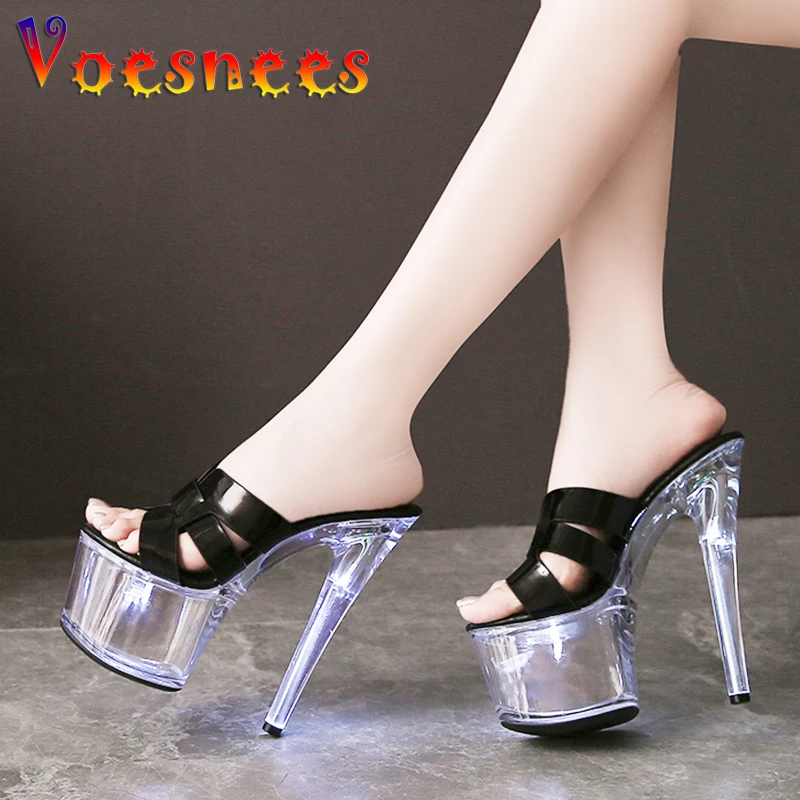 

Luminous Sandals 2023 Summer Light Up LED Party Show Slipper Women New Transparent Platform High Heels 16CM Nightclub Glow Shoes