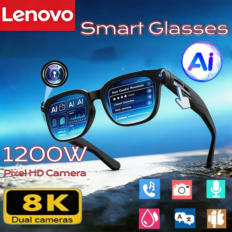 Lenovo AI Smart Sunglasses 8KHD Touch Control Photo Camera Recording Translator Voice Assistant Music Wireless Bluetooth Glasses