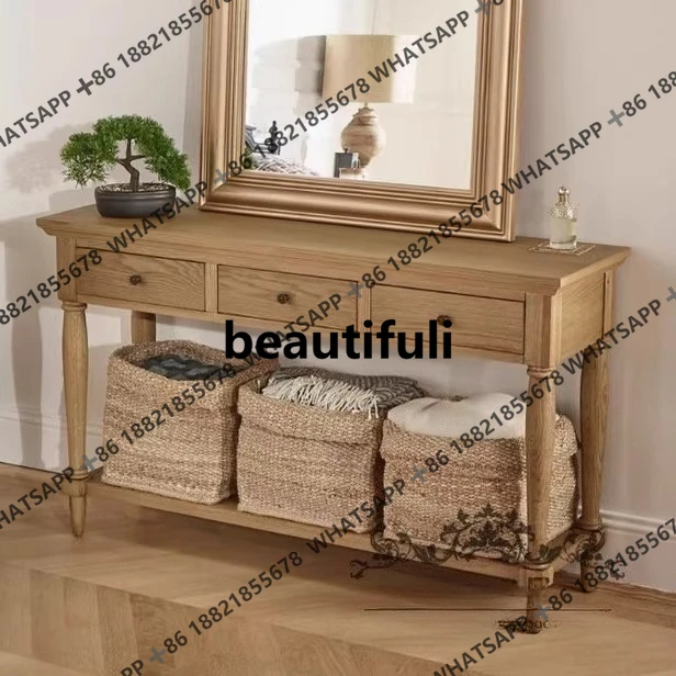 

Входной столик из цельного дерева в стиле ретро, французская гравировка, средневековый прихожая, входной столик, обеденный боковой столик для хранения, приставной столик