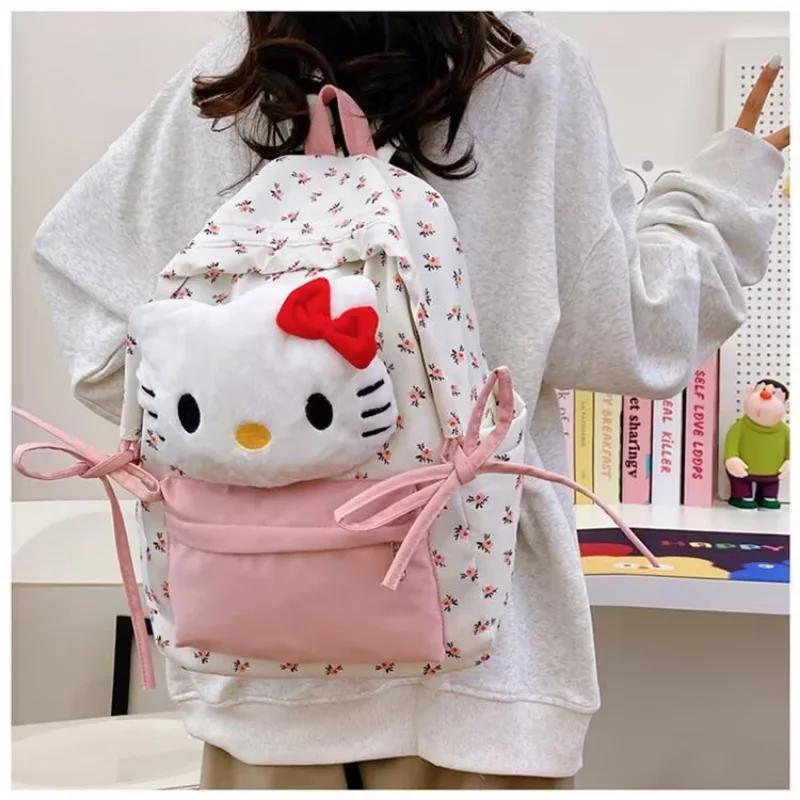 Sanrio hello kitty bonito e doce estudante mochila dos desenhos animados impressão leve e simples mochila de grande capacidade