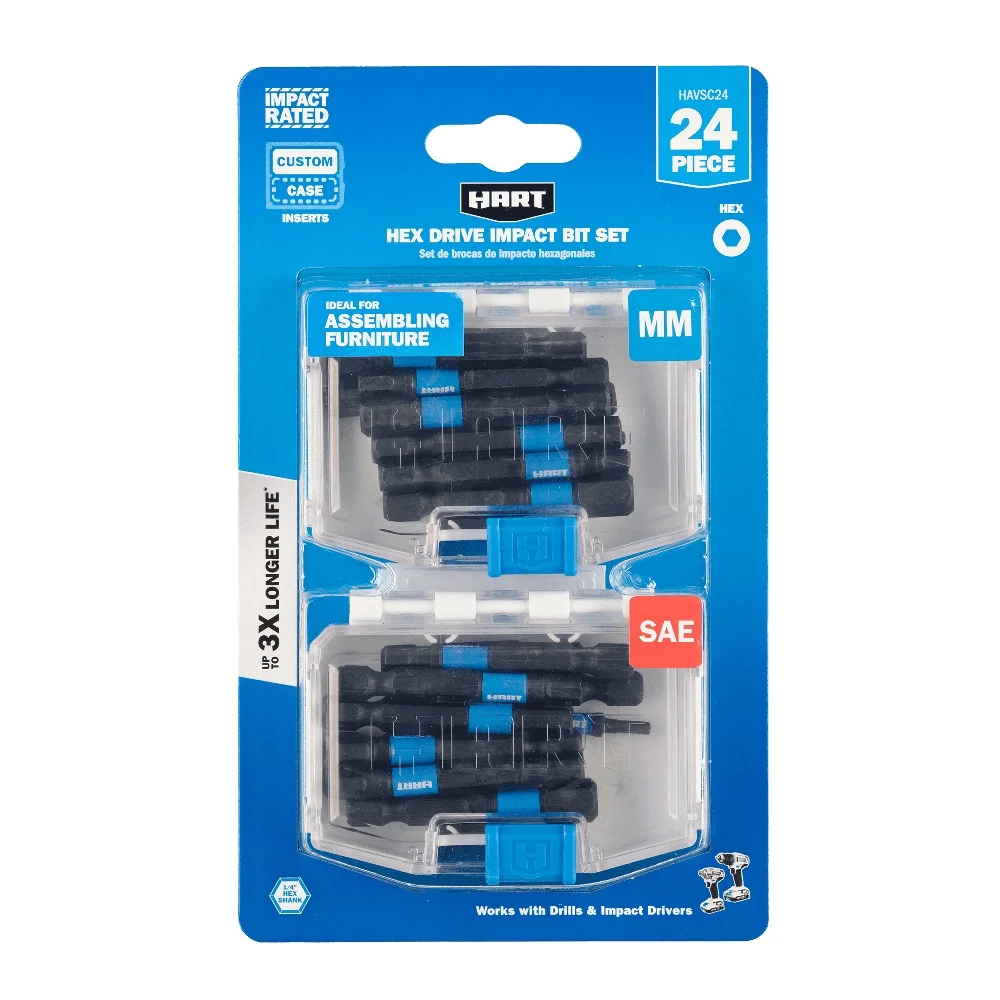 24 ピース ヘックス ドライブ インパクト ビット セット メトリック 標準 ねじりゾーン 精密フライス加工チップ 高耐久 交換可能 耐久性 ロング