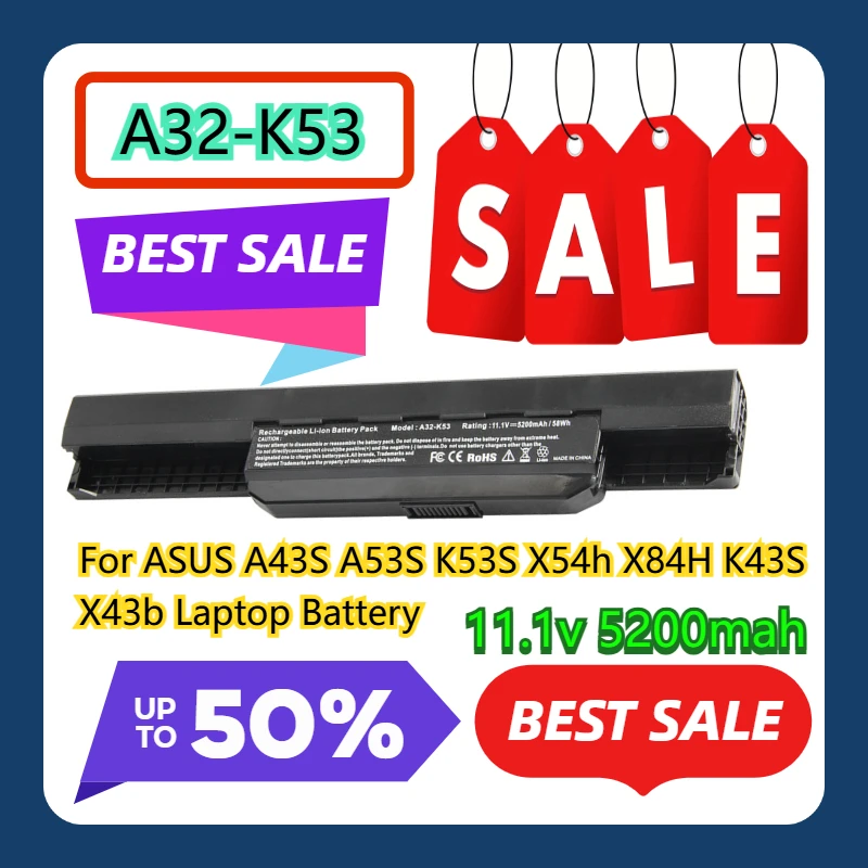 

Аккумулятор для ноутбука ASUS A43S A53S K53S X54h X84H K43S X43b A32-K53 11,1 В 5200 мАч