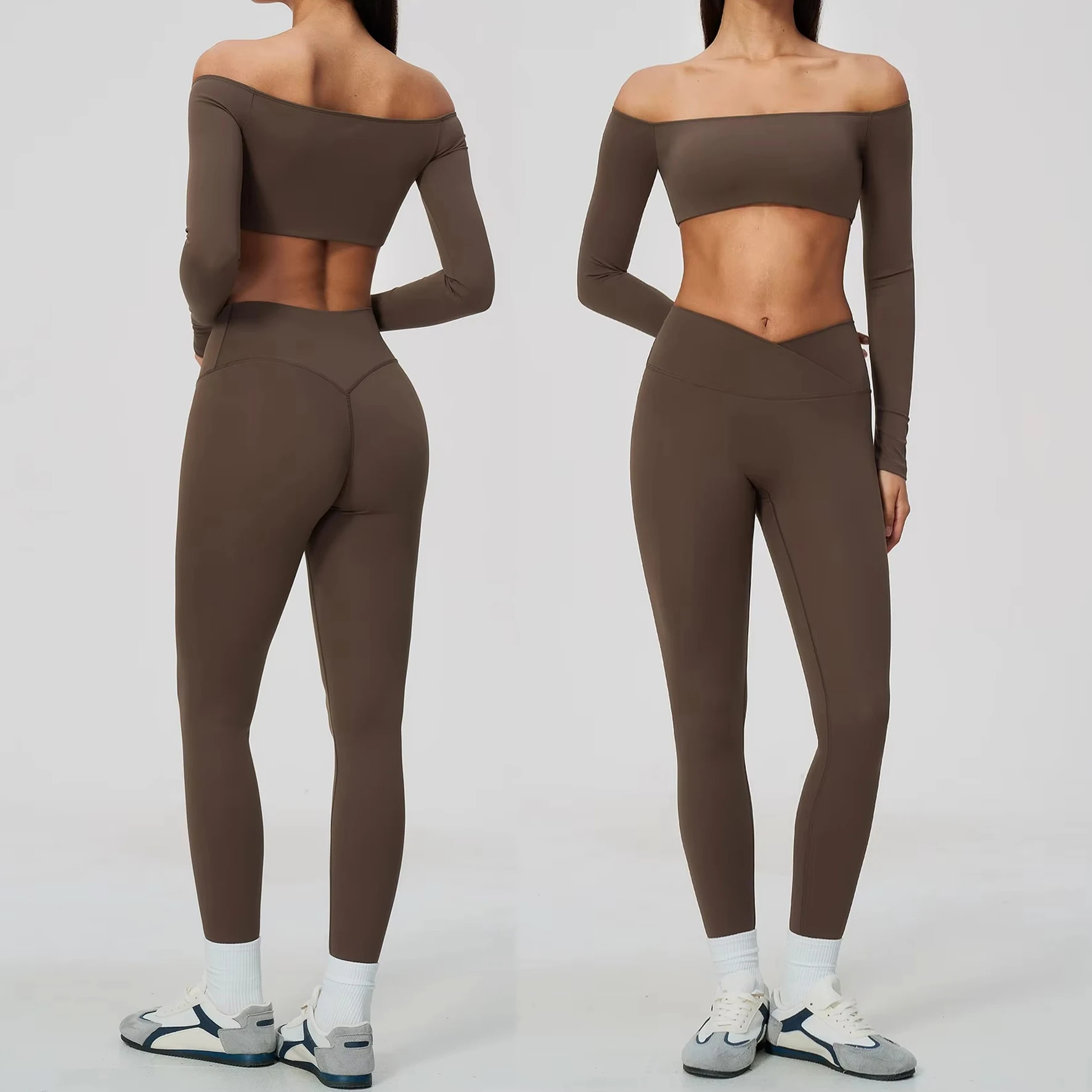 Yoga Set 2PCS Sports Set Athletic Wear Women Clothes Gym Pilates Workout Outfits Fitness Long Sleeved Sportswear Leggings Set