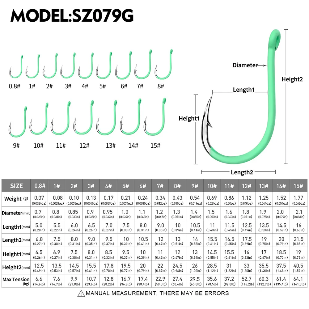 Sea.Yolo 10PCS High-carbon Steel Fishhooks Barbed Fluorescent Fishing Durable Hook Fish Gear Fighting Hook With Eye for Carp