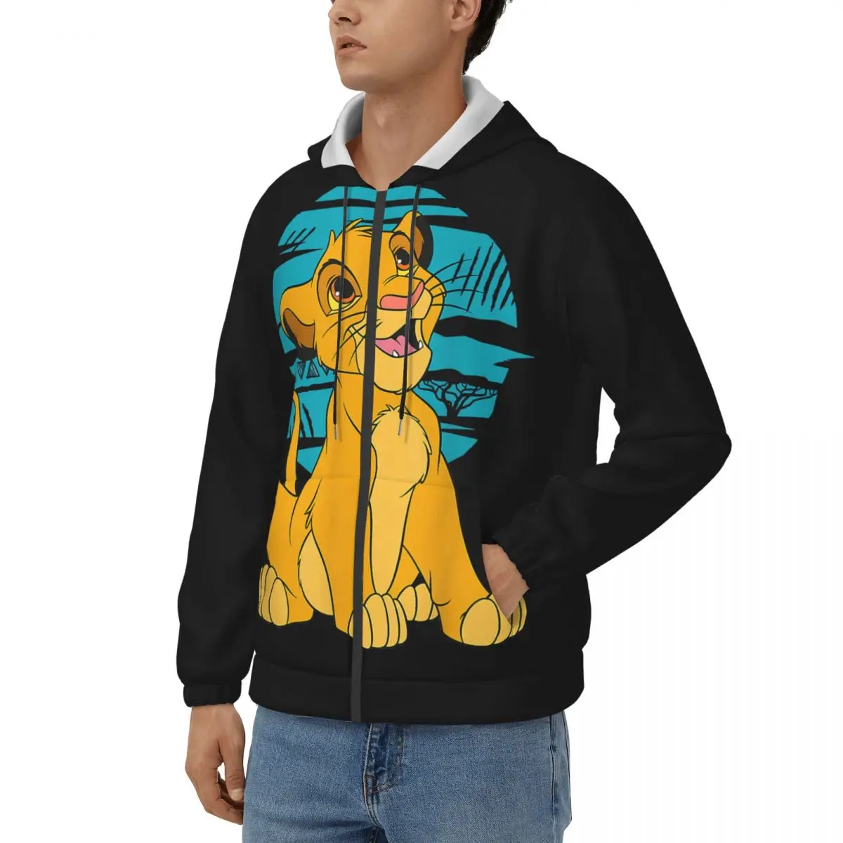 

Men Young Retro Simba Happy Blue Classic Hoodie Disney｠The Lion King｠Film Tops Crazy Hoodies Graphic Printed Clothing