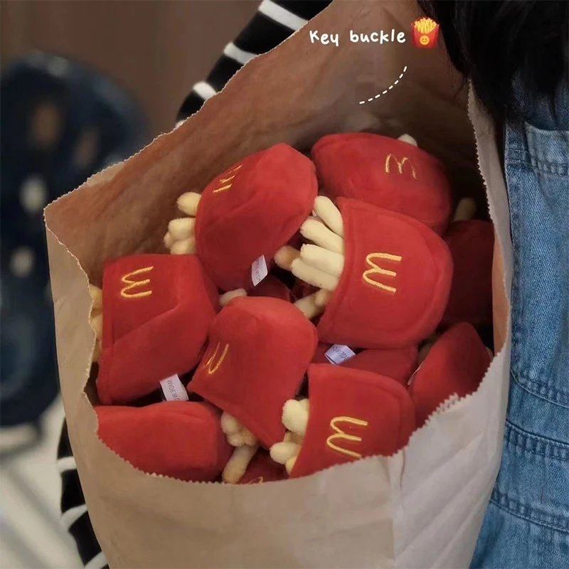 Cute French Fries Plush Pendant Keychain Couple Bag Pendant Creative Doll Small Doll Plush Toy Party Gift