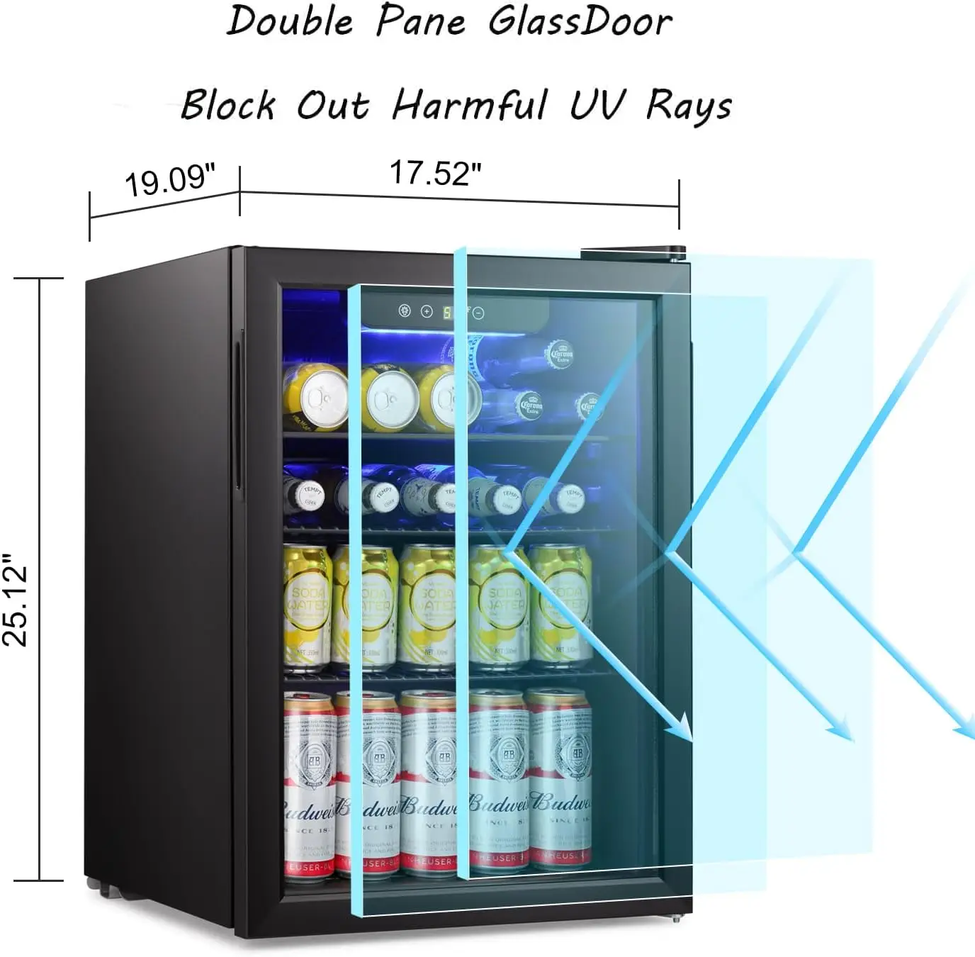 Beverage Refrigerator Cooler-85 Can Mini Fridge Glass Door for Soda Beer Wine Stainless Steel Glass Door Small Drink Dispenser