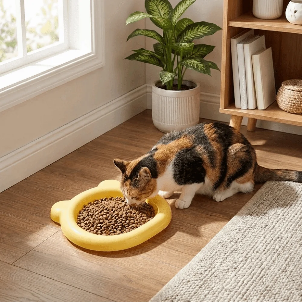 Lightweight Plastic Bear Shaped Pet Plates Food Grade Colorful Cat Food Plates Cute Stackable Pet Snack Dish Travel
