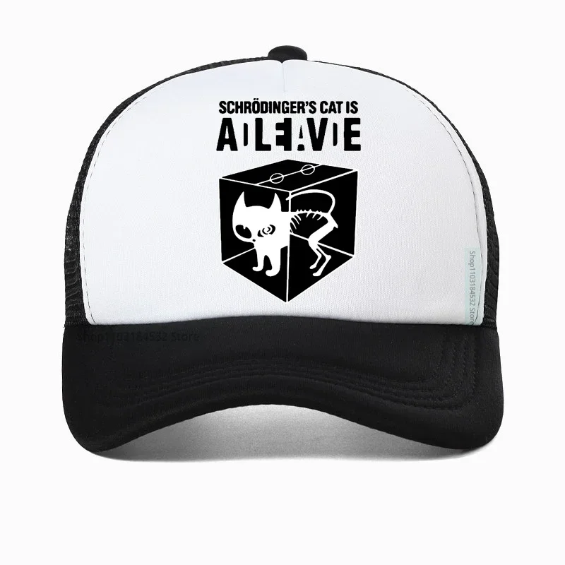 

Double Schrodinger Cat funny Baseball cap Men Mesh Breathable hat Dinger Schrodinger Cat Theory Paraox Science German Skeleton