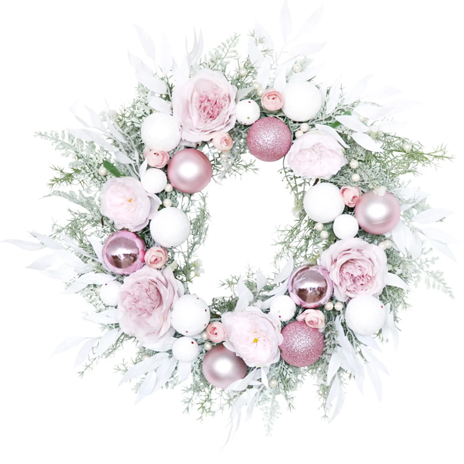 

Pink Round Peony Christmas Ball Wreath Artificial Holiday Door Ornament For Wedding Home Doorways Wall Hanging Decoration