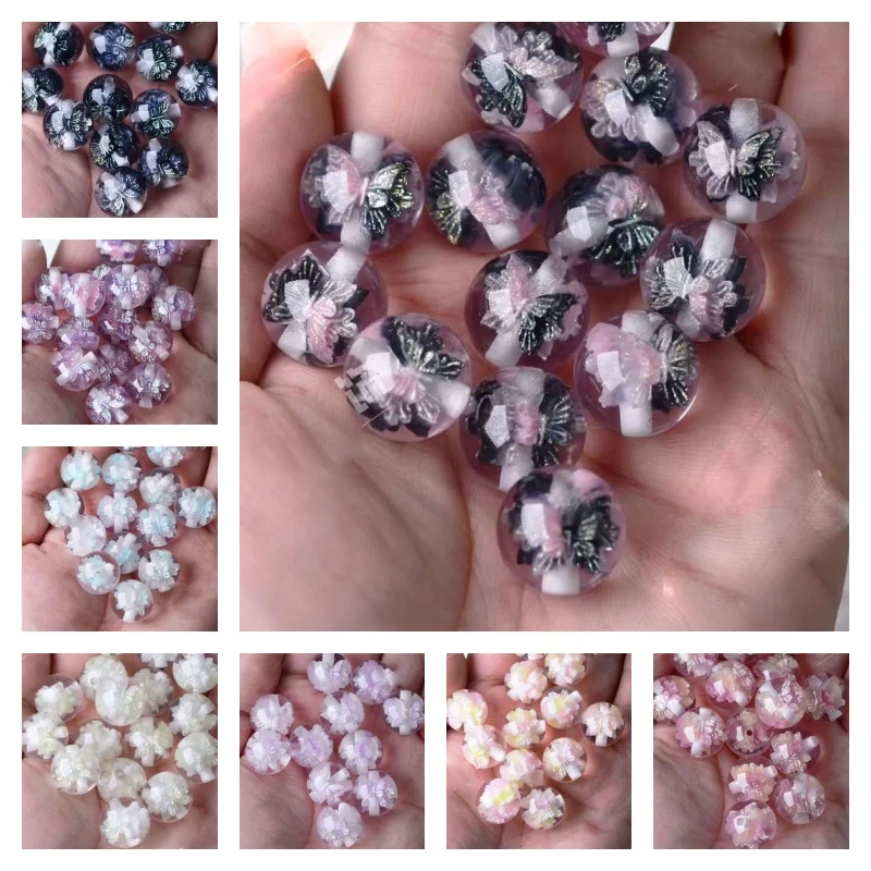 

50pcs/lot color butterfly pattern core 16mm geometry rounds Photochromic and luminescent effect rounds shape resin beads