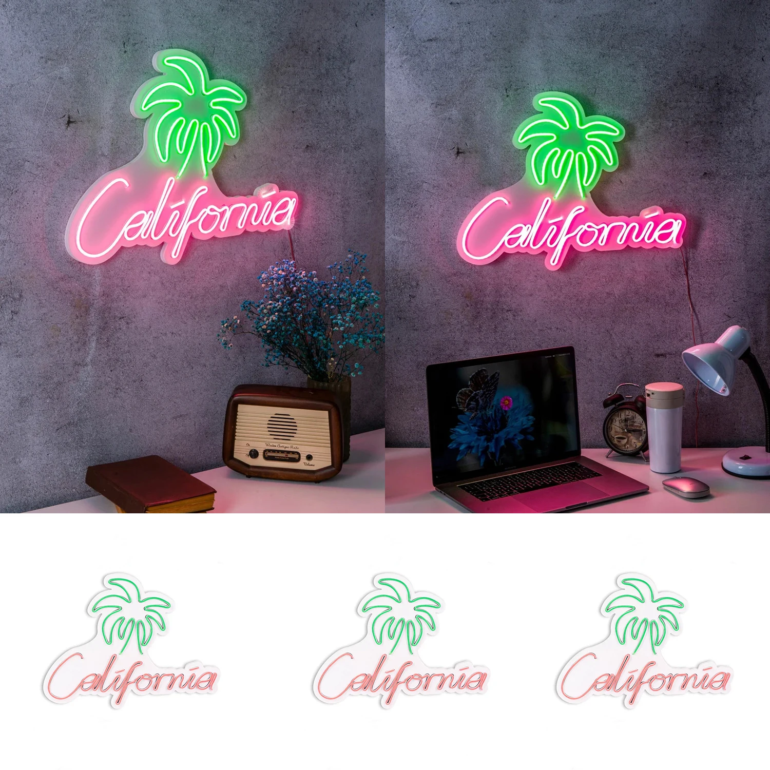 California Coconut Trees Neon Logo Wall Decor Suitable For Home Improvement Restaurant Pool Hotel Bar Hawaiian Style USB LED