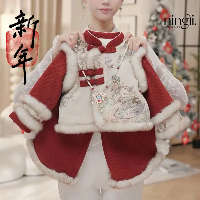 

Girls' New Year Greeting Clothing New Winter Baby Girls' Western Style New Year Quilted Suit Chinese Style Red New