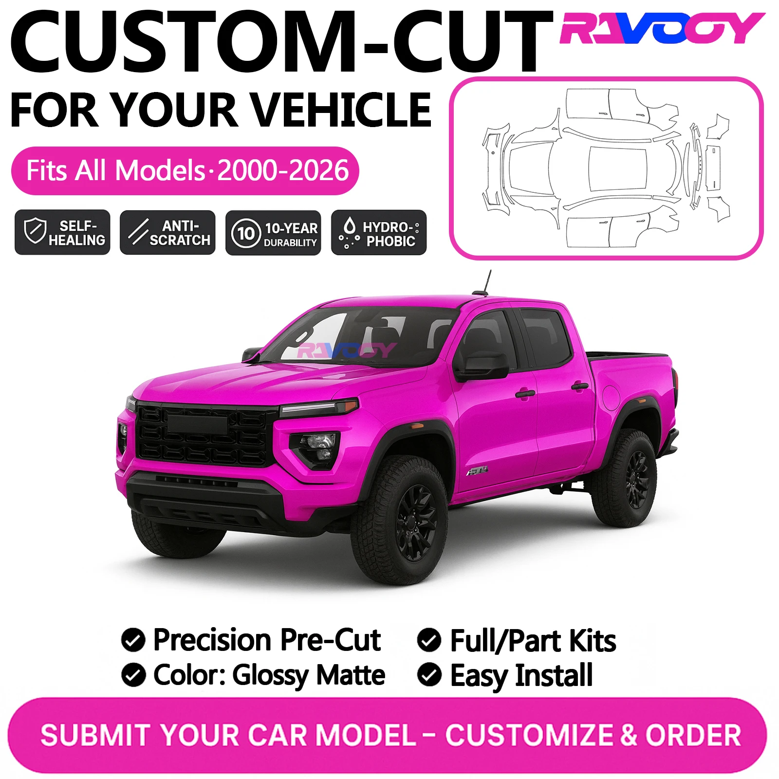 

Изготовленный на заказ предварительно вырезанный комплект PPF для GMC Canyon Savana 2024 2025 2026, глянцевая матовая пленка для защиты от краски, полный автомобильный комплект, комплект переднего и заднего бампера