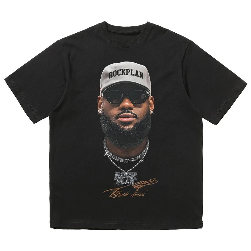 Camiseta Estampada de Manga Curta Coleção Star Americana James, Rose, Irving e Outros Jogadores Estrelas Algodão Puro Unissex