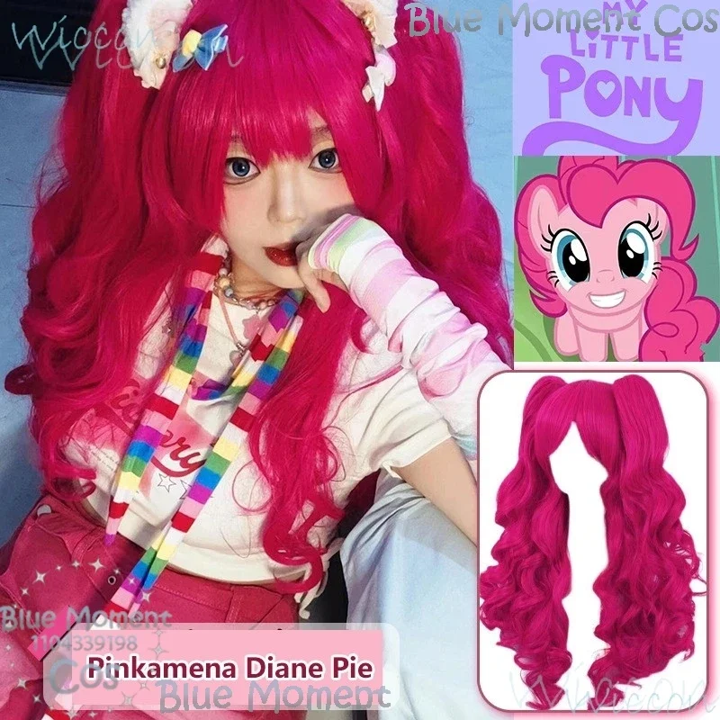 CosplayAnime Pinkie Pie Cos PP Pinkamena Diane Pie Cosplay Personificación My Little Cos Linda peluca de Pony Rosa rizos ondulados Pa