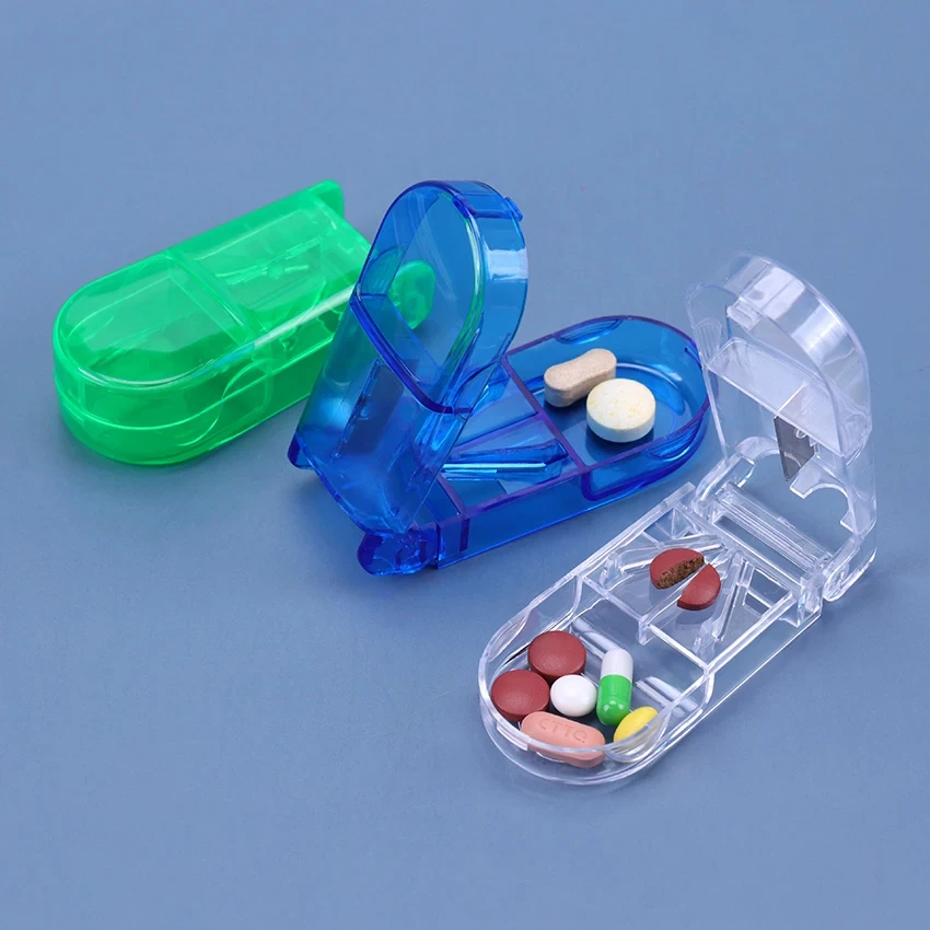 Pill Cutter Box Portable Drug Box Tablet Cutter Splitter Medicine Pill Holder Pill Cutter Box