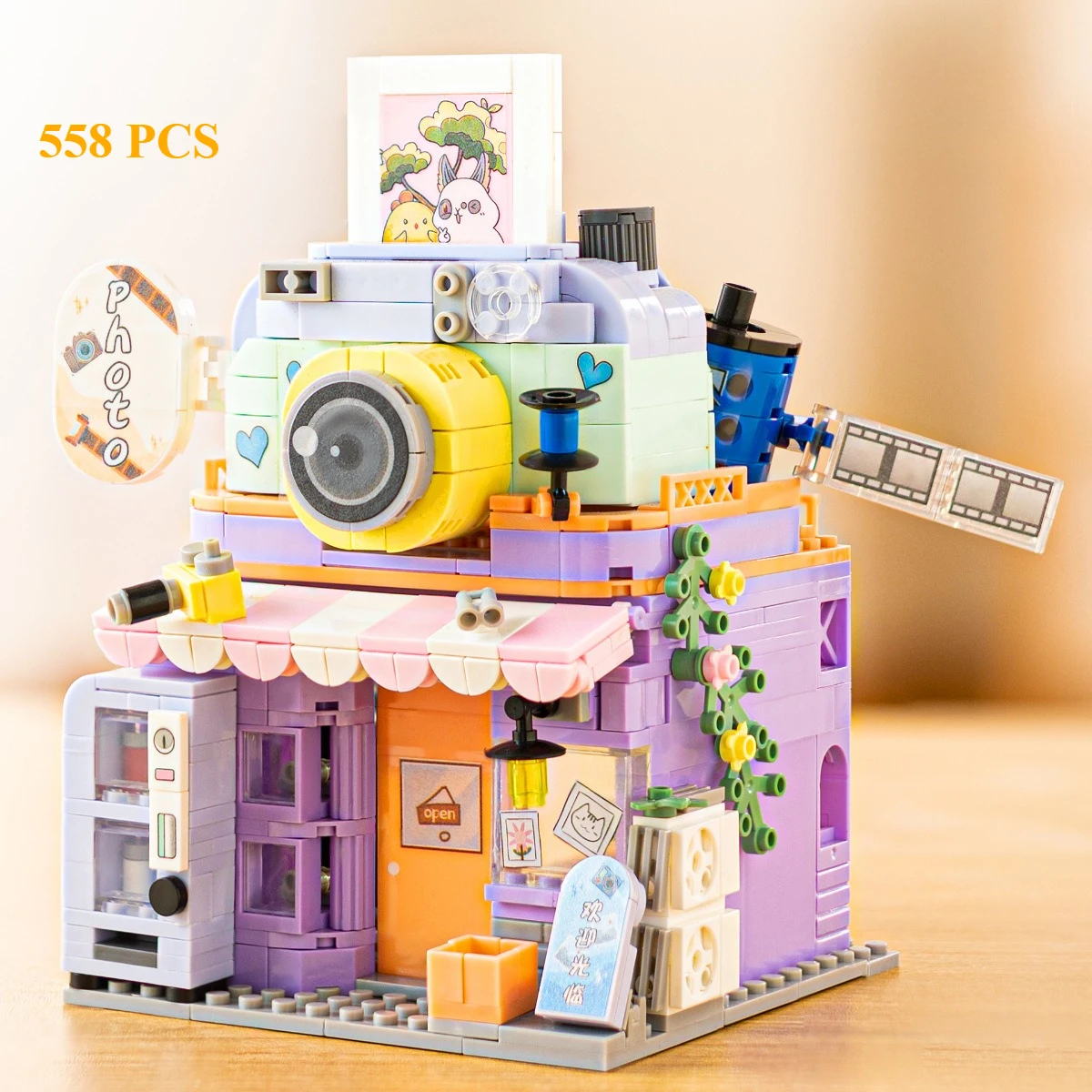 Moc café estilo hong kong chá restaurante blocos de construção conjunto modular flor casa loja brinquedos para crianças aniversário presente do feriado