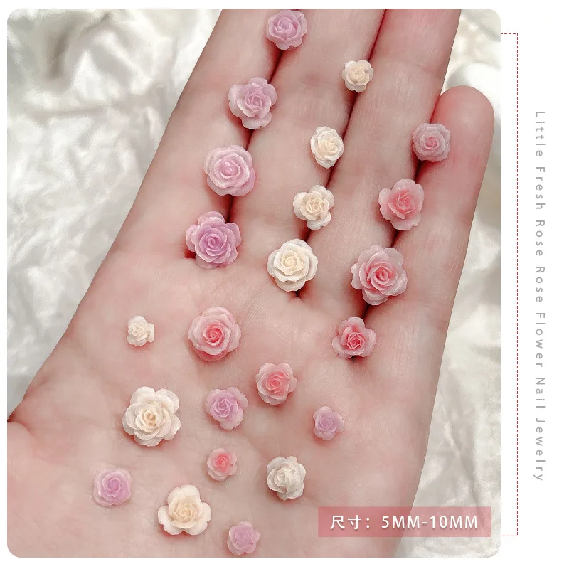 50PCS 3D Mix Sizes Beautiful Blossoming Rose Flowers Resin Adhesive Nail Art Rhinestones Decorations Manicure Kawaii Charms