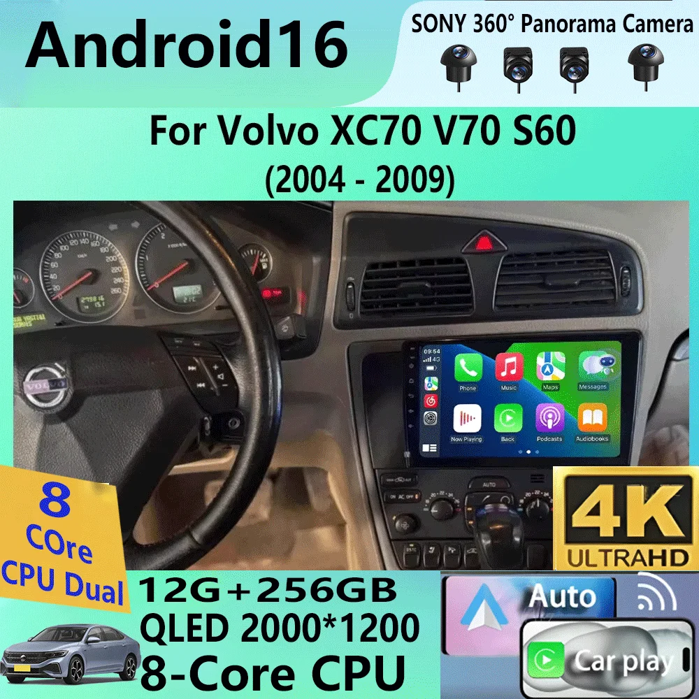 

Android 16 Carplay Car Radio For Volvo XC70 V70 S60 2004 2005 2006 2007 2008 2009 Multimedia Video Player GPS 4G DSP Stereo 2din
