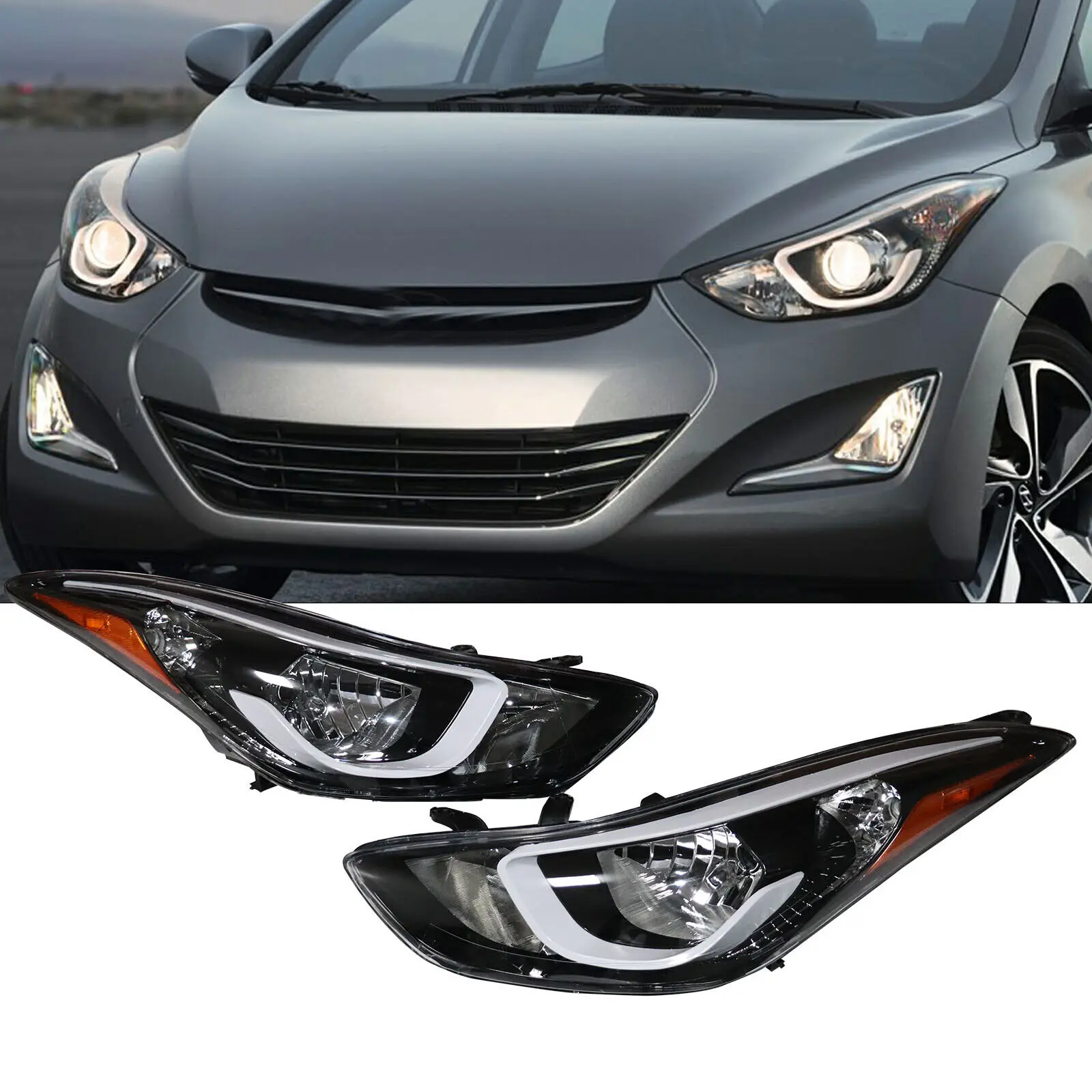 

Halogen Headlights Assembly Fit for For Hyundai Elantra 2014 2015 2016 Left or Right Side Headlamps