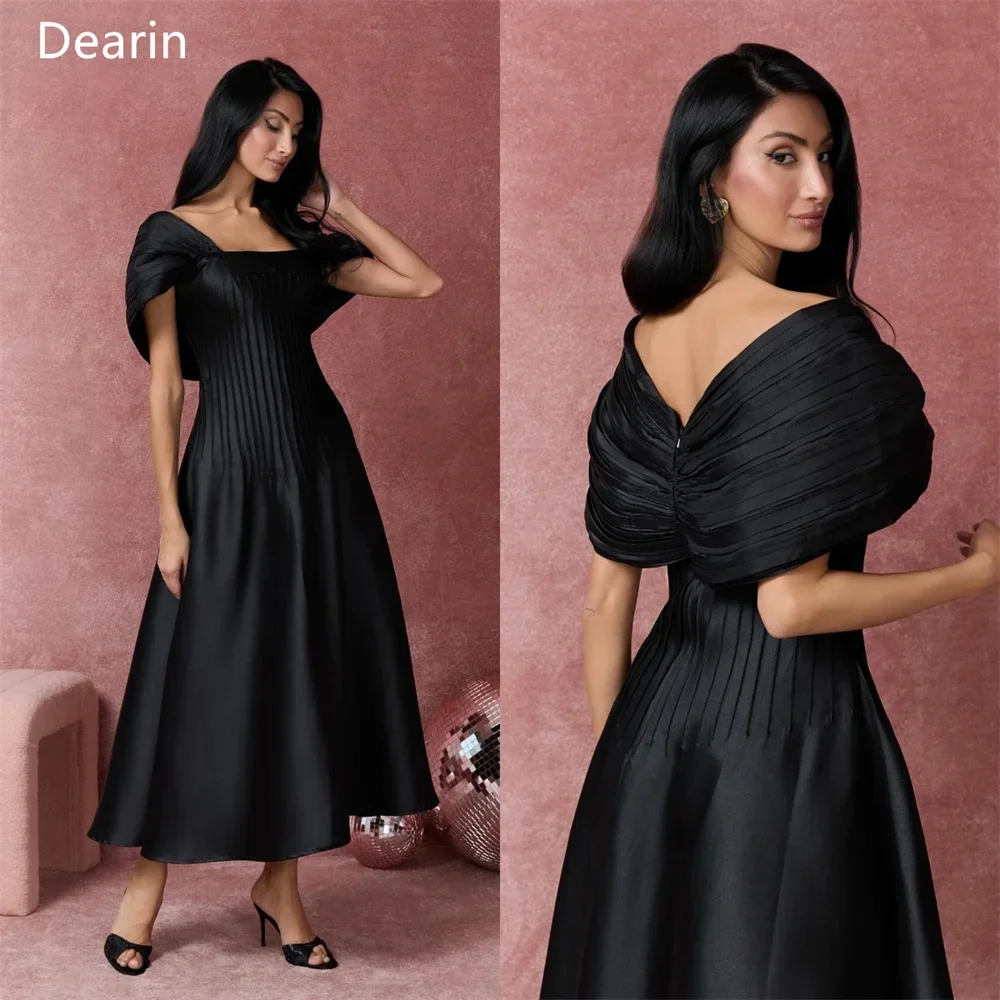 

Customized Formal Gown Dearin Square Collar A-line Ankle Length Skirts Draped Shirred Bespoke Occasion Dresses Saudi Arabia Prom