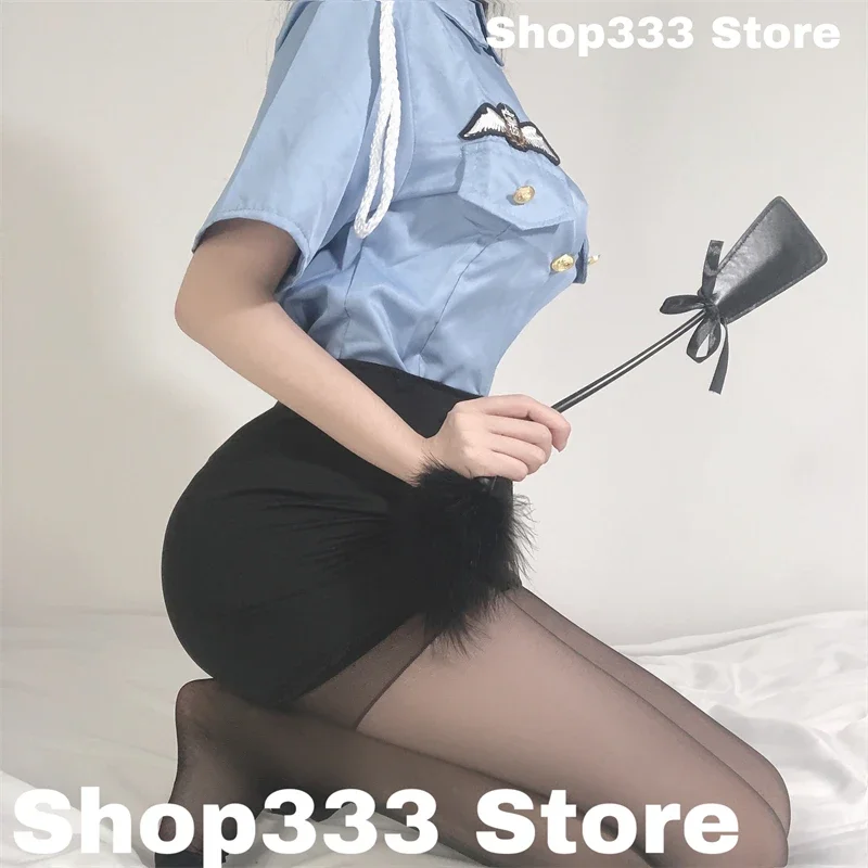 Women Blue Sexy Police Costume Female Cop Officer Uniform Halloween Fancy Party Cosplay Policewoman Stage Performance Outfit Sex