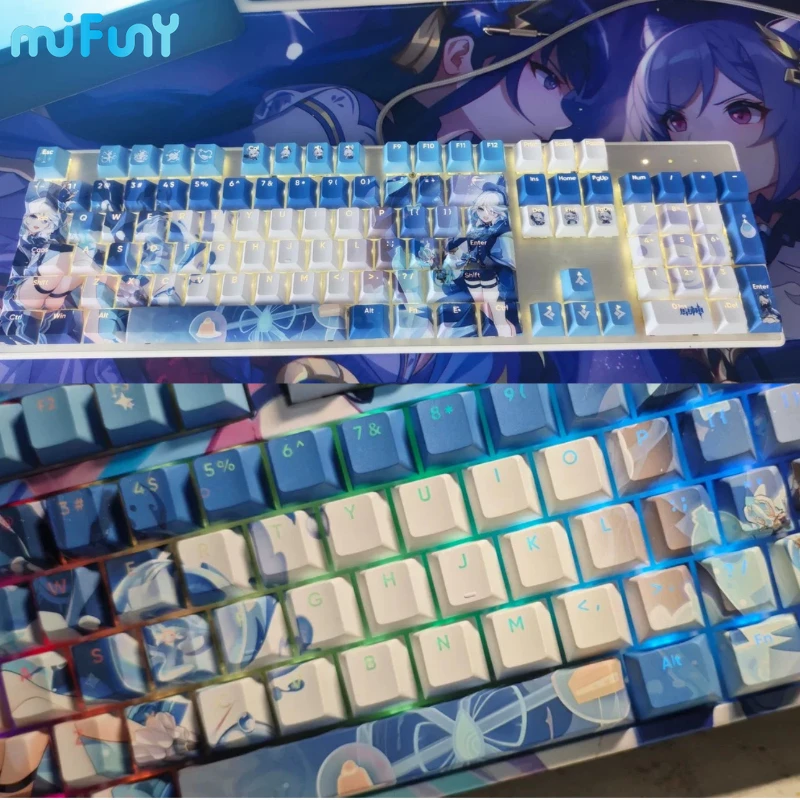 MiFuny Keycaps Anime Water God Furina Keyboard Key Cute PBT Cherry Profile Gaming Key Caps for Mechanical Keyboard Accessories