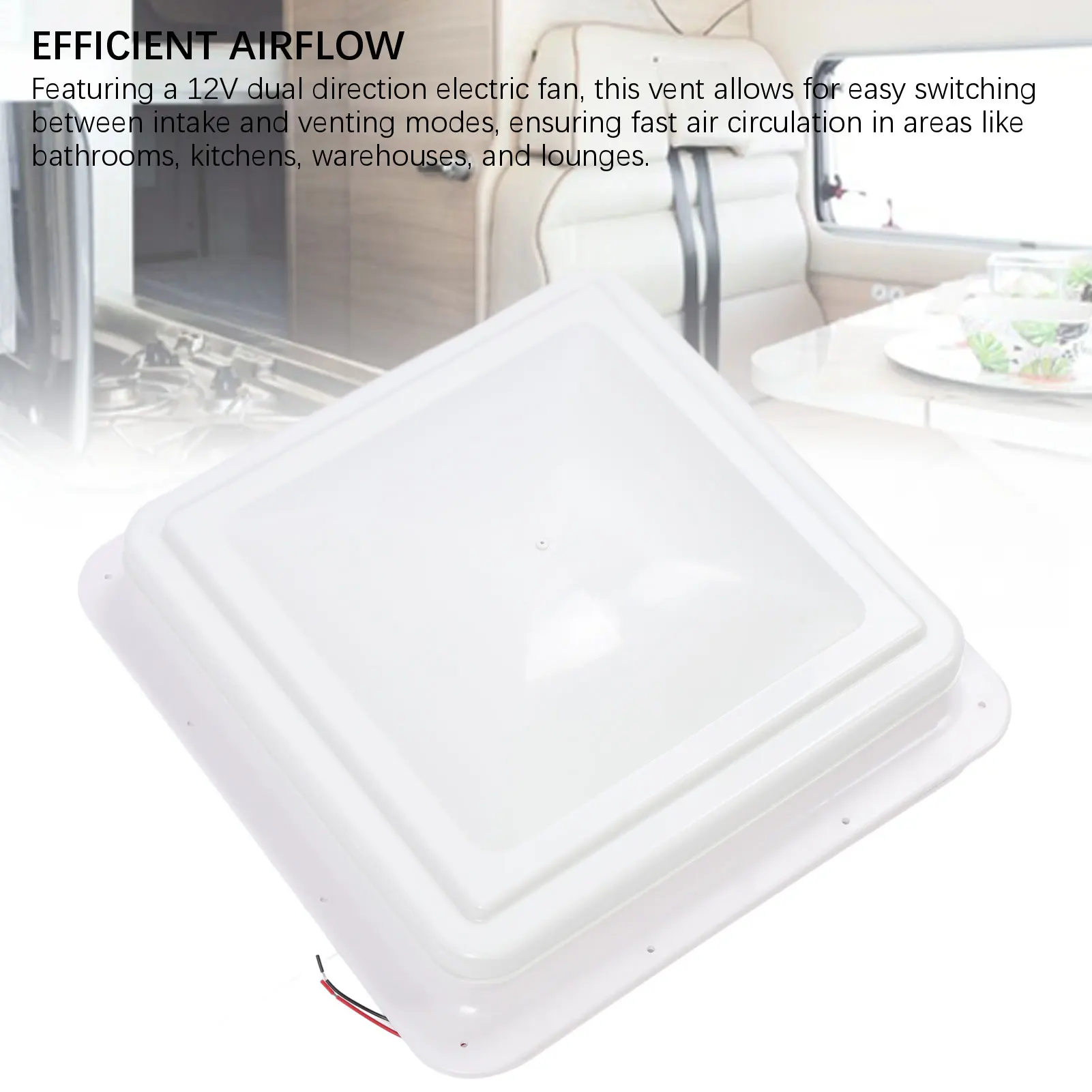 فتحة تهوية سقف RV مقاس 13.39 × 13.39 مع شاشة طيران وقضيب داعم ومروحة تهوية سقف متنقلة مقاومة للماء #4