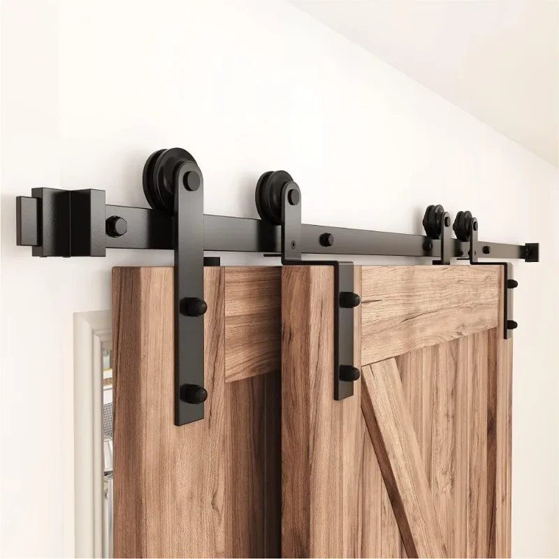 6FT Single Track Bypass Sliding Barn Door Hardware Kit for Double Doors,Flat Track Roller, Low Ceiling (6FT)