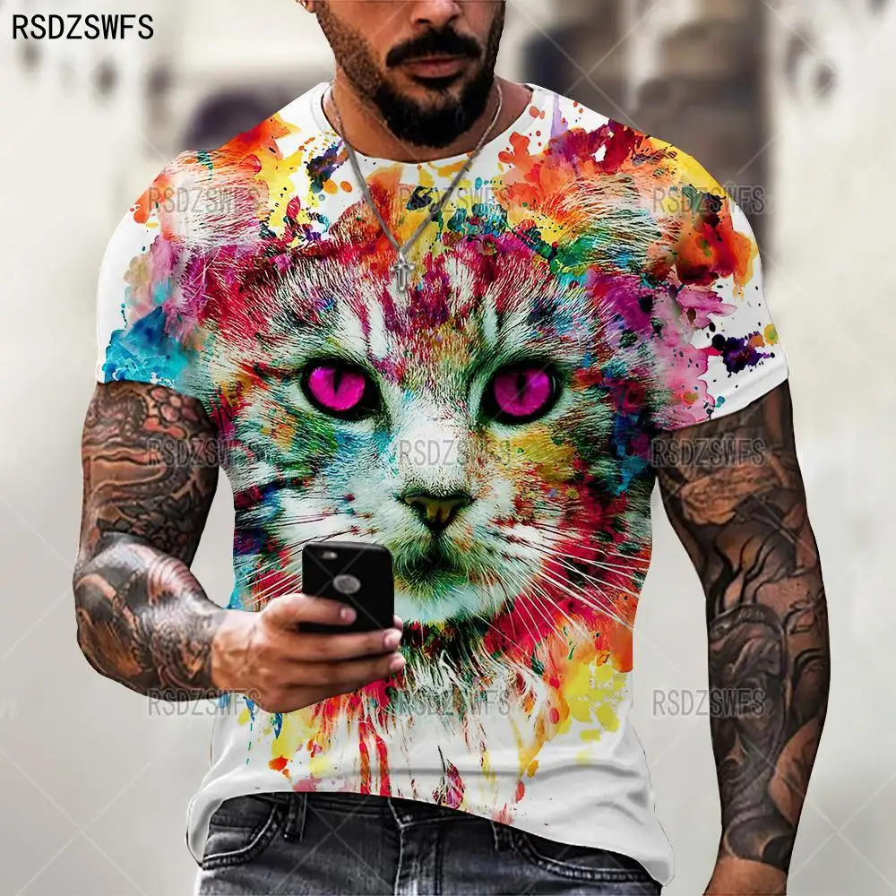 Cute 3D Animal Cat Print Men Women T-Shirt Summer Tops Oversized T Shirt O Neck Short Sleeve Loose Casual Men Clothing 5XL Tees