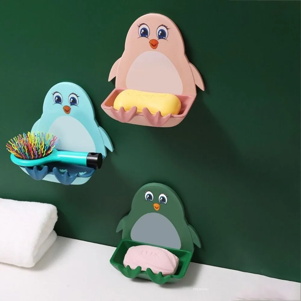 Penguin Shaped Soap Box Holder New Wall Mounted Drainage Soap Dish Suction Cup Durable Storage Rack