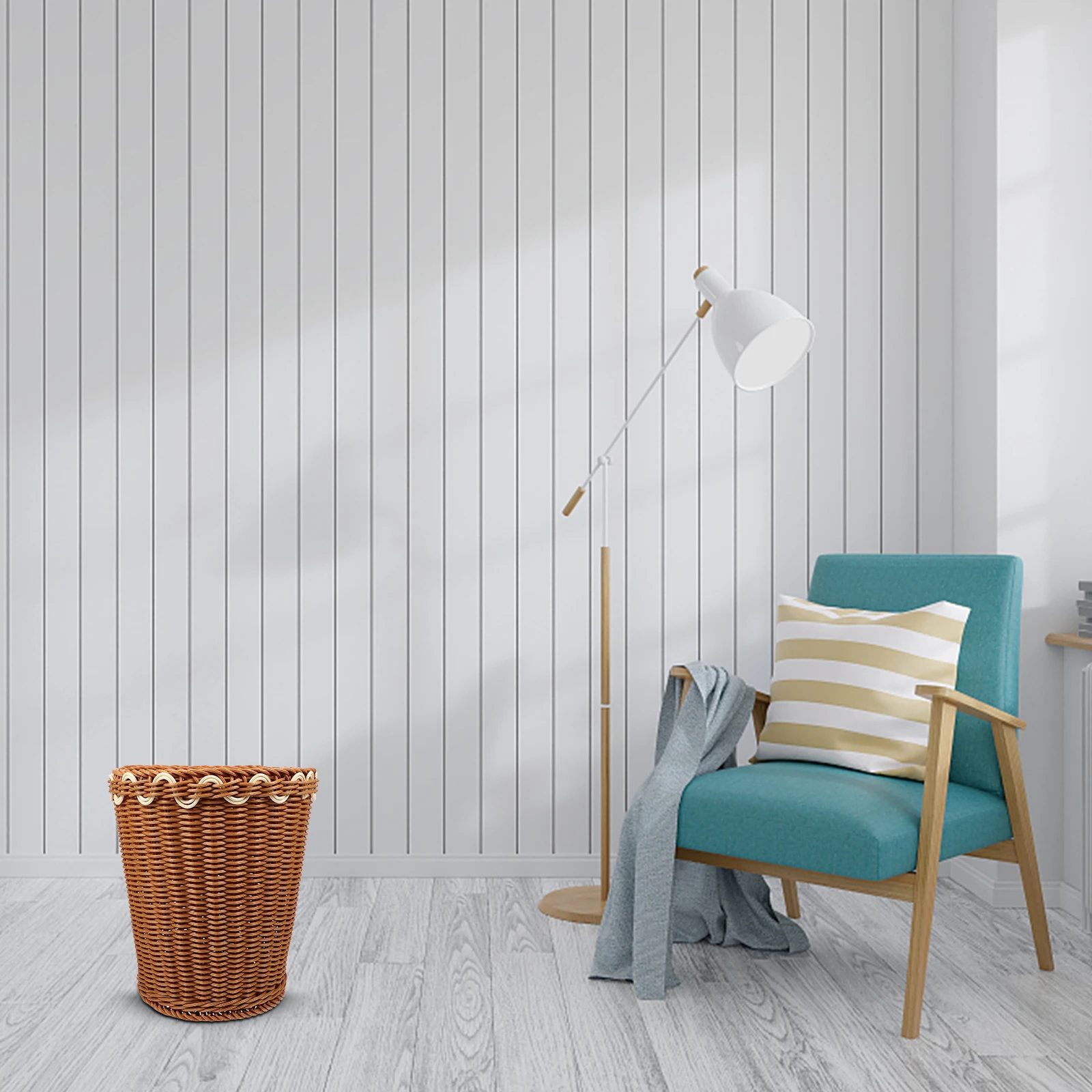 

Imitation Rattan Woven Storage Basket Living Room Trash Can Sundries Laundry Decorative Multipurpose Storage Basket