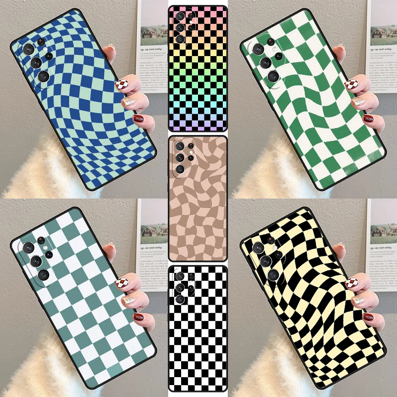 Crazy Checkered Phone Case For Samsung Galaxy S23 S21 S20 FE S24 S22 Ultra Note20 S10 S9 S8 Plus Silicone Cover