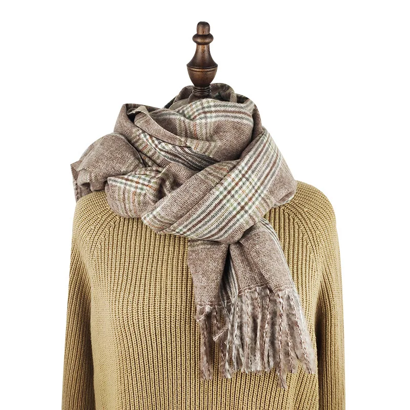 Fashion Winter Plaid Scarf for Women Fresh and Warm Thickened Imitation Cashmere Simple Scarf Luxury Women\'s Fringe Large Shawls