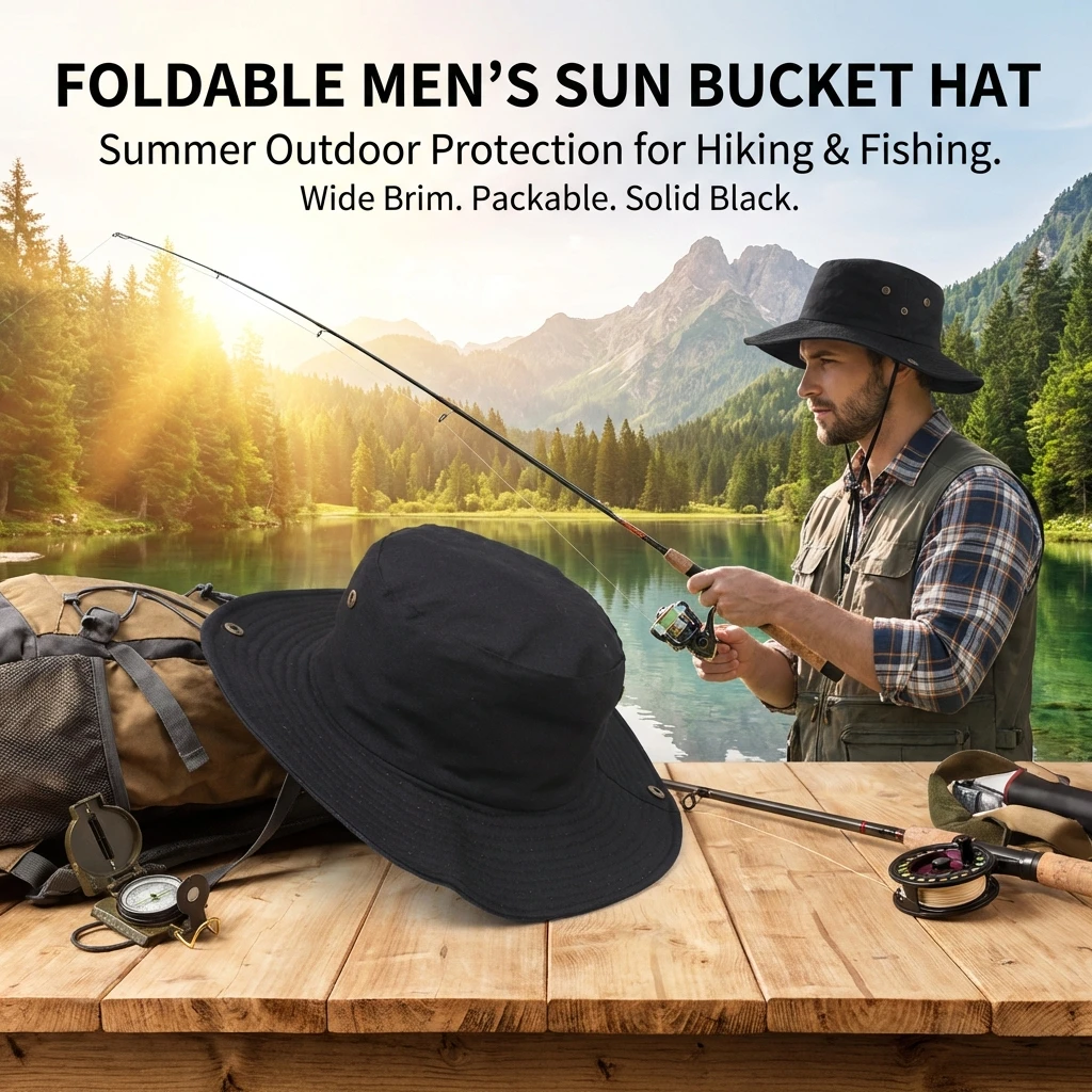 Men's Foldable Fisherman Hat Outdoor Sun Protection Quick Dry Bucket Cap For Hiking Fishing Travel Lightweight Packable Design