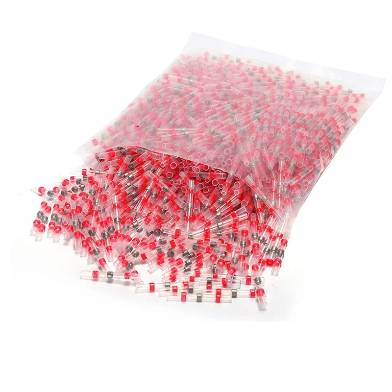 New 800 PCS Solder Seal Wire Connector Red 22-18 AWG - Heat Shrink Solder Butt Connector Tinned Auto Marine Boat Crimp