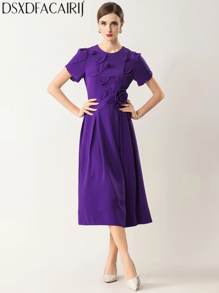 DSXDFACAIRIJ レディース ソリッド O ネック 半袖 アップリケ ハイストリート 春夏 スリム ファッション ドレス