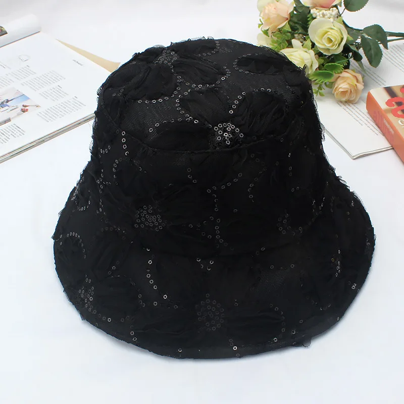 Women\'s Breathable Mesh Lace Fisherman Hat Children Summer Foldable Sun Hat Fashion Shopping Sunscreen Sun Hat Flowers