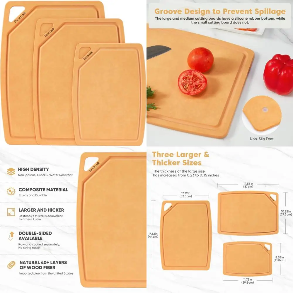 

Wood Fiber Cutting Board Set of 3, Composite Chopping Boards with Juice Groove, Dishwasher Safe, Non-Toxic, BPA-Free, Large Size