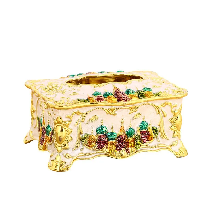 European-style metal tissue box, high-end retro light luxury storage box, living room, bathroom, TV desktop pumping carton