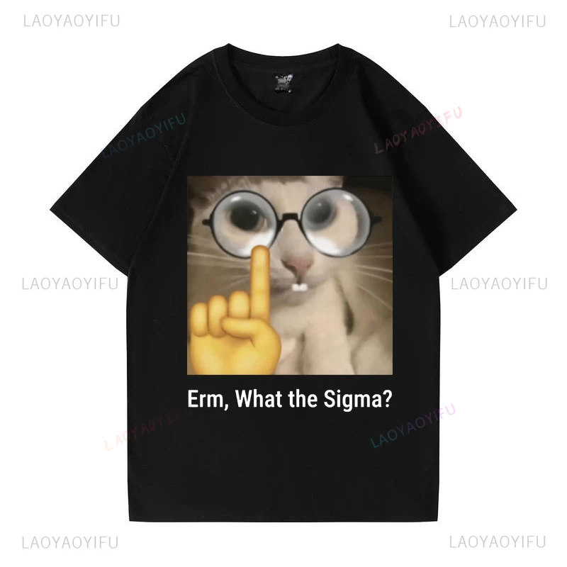 Funny Erm, What The Sigma? Meme T-Shirts Silly Cat Humor Printed T Shirt Men Women Cute O-Neck Cotton T-shirt Streetwear