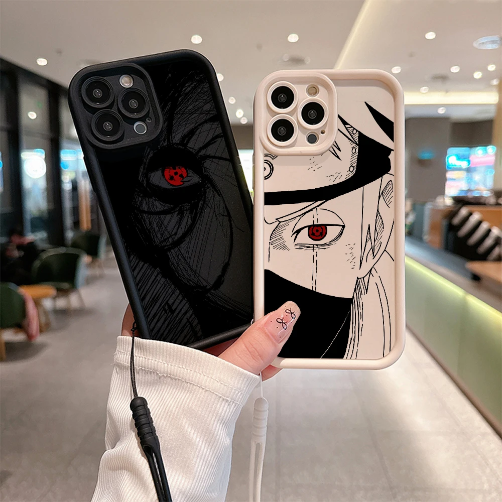 Anime Cool-N-Narutos Handyhülle für iPhone 15 14 13 12 11 Pro Max Mini XR XS X 7 8 Plus Weiche TPU-Rückseite mit Handschlaufe