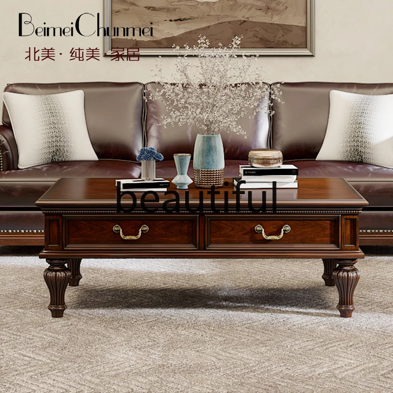 

American solid wood coffee table living room household square modern simple retro old coffee table