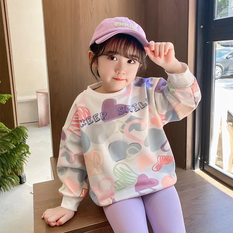 

2024 Spring Autumn New Children Sweatshirts Girls Cotton Floral Print Casual Pullover Toddler Wear Tops Kids Clothing For 1-8Y