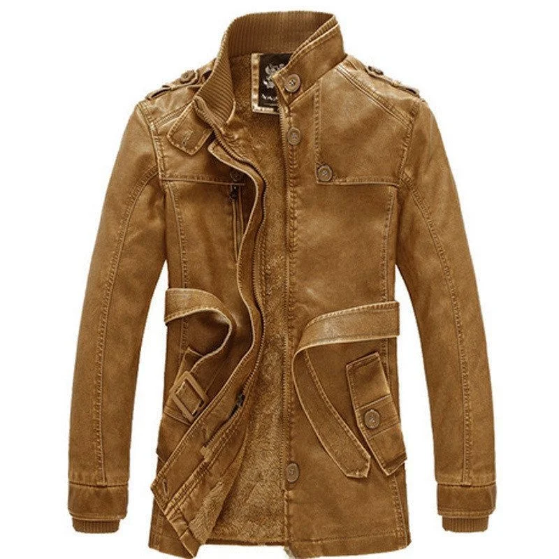 

Men's Motorcycle Sle PU Leather Jaet Personali Trendy Casual Warmth Zipper Closure Long Sve Mid-Length Coat